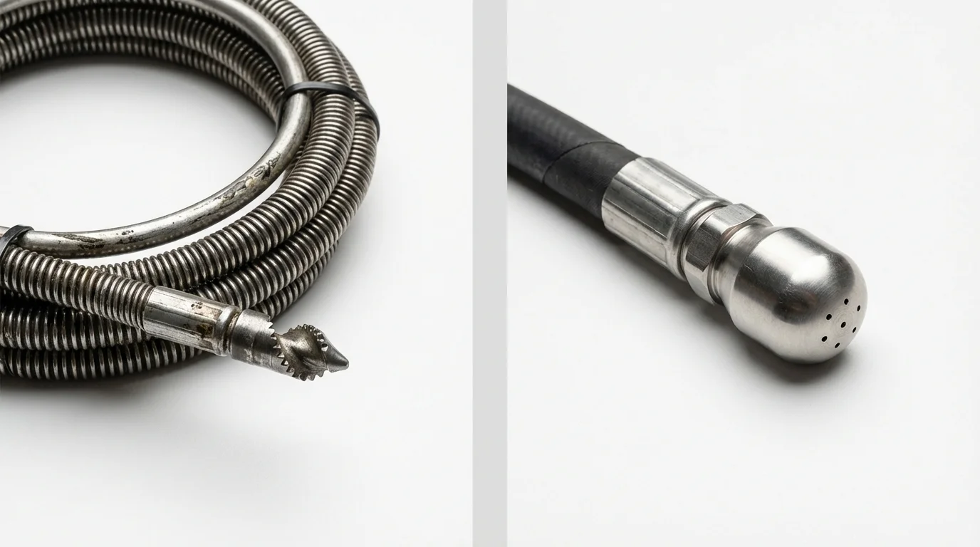 Drain snake cable and hydro jetting nozzle used for drain cleaning in Yorkville, NY