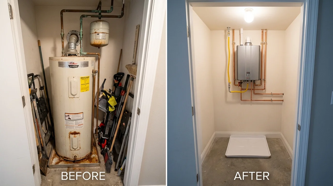 Tank water heater versus wall-mounted tankless unit comparison for Yorkville, NY homeowners