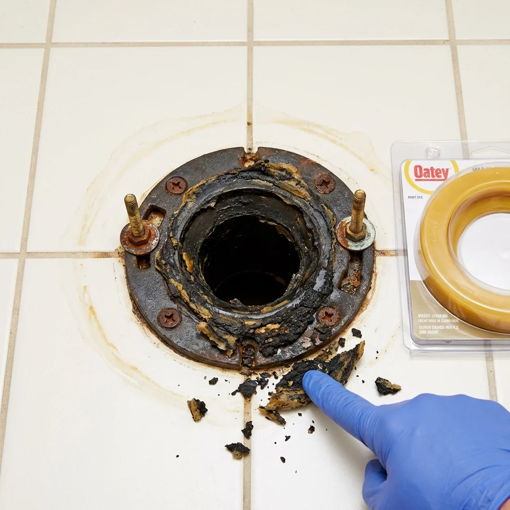 Failed wax ring showing water seepage at the base of a toilet in a Yorkville, NY home
