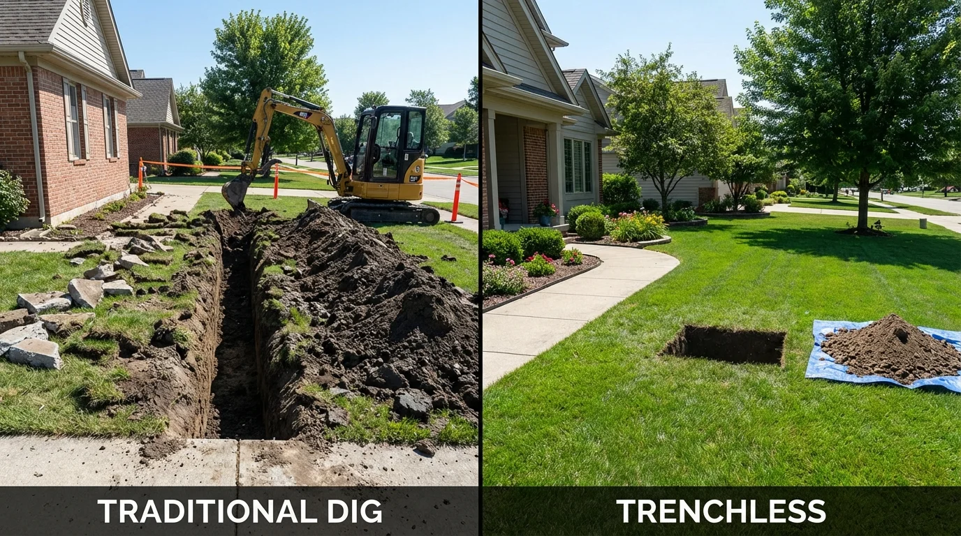 Trenchless sewer repair with minimal yard damage versus traditional excavation in Yorkville, NY